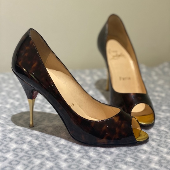 Christian Louboutin Tortoise Peep Toe Pumps - Picture 1 of 4